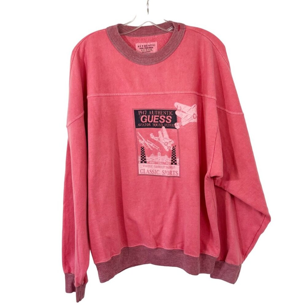 Vintage Guess Aviation Graphic Sweatshirt Crewneck Pullover 90s - Size Medium